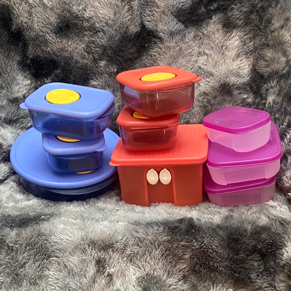 Bundle of Vintage Tupperware Colorful Snack & Storage Container Set multi color